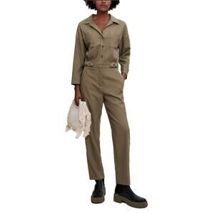 Maje Jumpsuit Women's Sz 40 US 8 Gorpcore Wool Blend Pockets Olive NEW $585